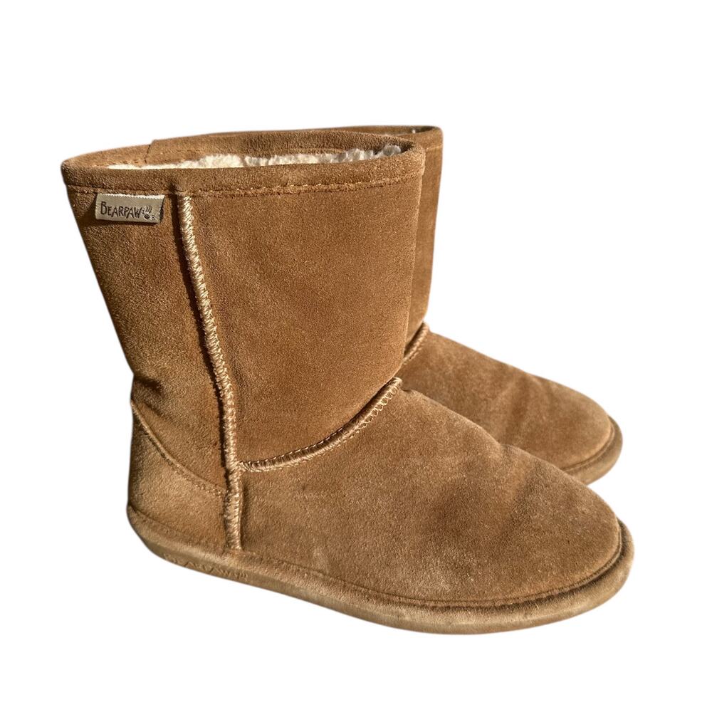 Bearpaw boots tan leather comfort soft youth 4 shoe flat warm classic winter